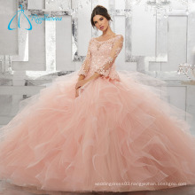 Crystal Cascading Ruffle Long Sleeve Ball Gown Quinceanera Dress